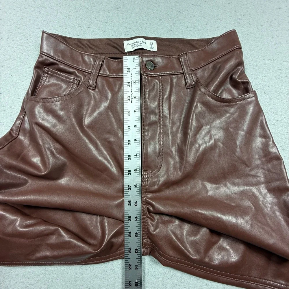 Abercrombie & Fitch The 90s Straight Ultra High Rise Vegan Leather Pants Brown 8